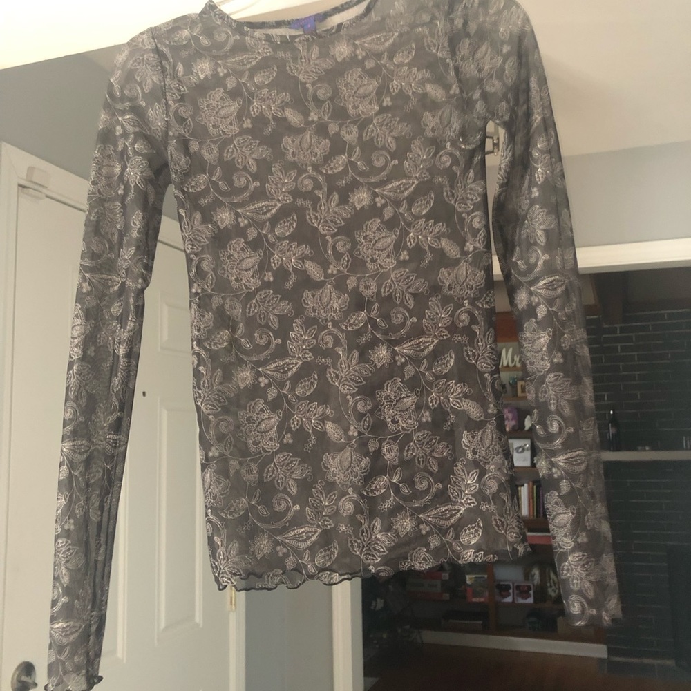 See through long sleeve paisley top